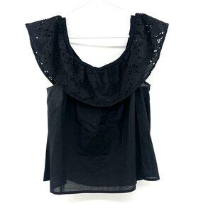 Banana Republic Black Cotton Eyelet Off Shoulder Blouse Women's Small Petite